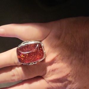 Large Vintage Solid Sterling Silver 925 Baltic Dark Honey Amber Cocktail Ring